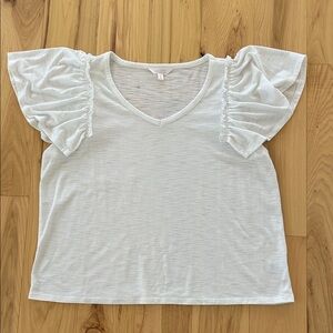 Lauren Conrad White Ruffle Sleeve Short Sleeve Top Size XL